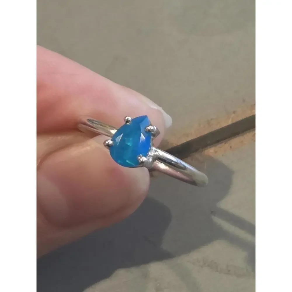 Sterling Silver Ring with Blue Opal Teardrop Stone